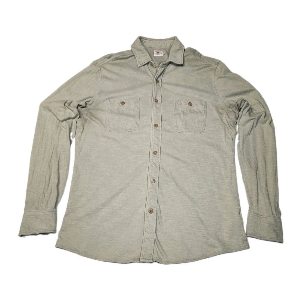 Faherty Brand Shirt Mens L Sage Green Organic Cotton Knit Double Pocket...